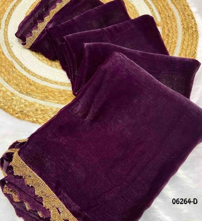 Dakshinya - 06264-D   Dark Purple Color Beautiful Plain Jimmy-Choo Saree CM1239197 (LR8C)