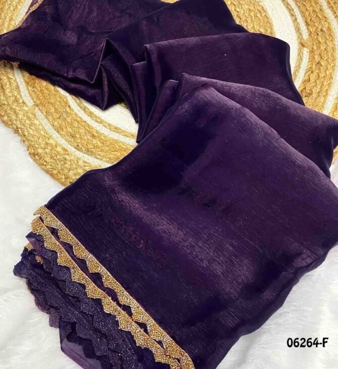 Dakshinya - 06264-F   Dark Violet Color Beautiful Plain Jimmy-Choo Saree CM1239197 (LR8C)