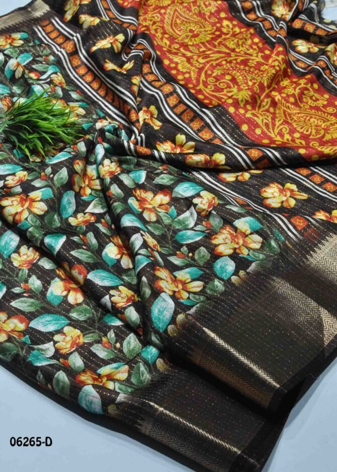 Maivizhi - 06265-D   Elm Brown Color Digital Floral Design Dola Silk Saree CM1225593 (RR4C)