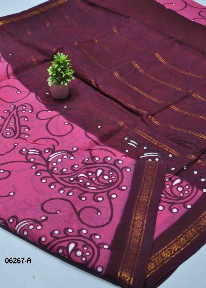 Tanisha - 06267-A  Bubblegum Pink Color Madurai Chungudi Cotton Saree CM1230956 [RR5C]