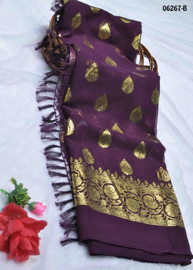 Priyadarshini - 06267-B  PlumPurple Color Gold Foil Print Georgette Saree CM1236693 [LR7C]