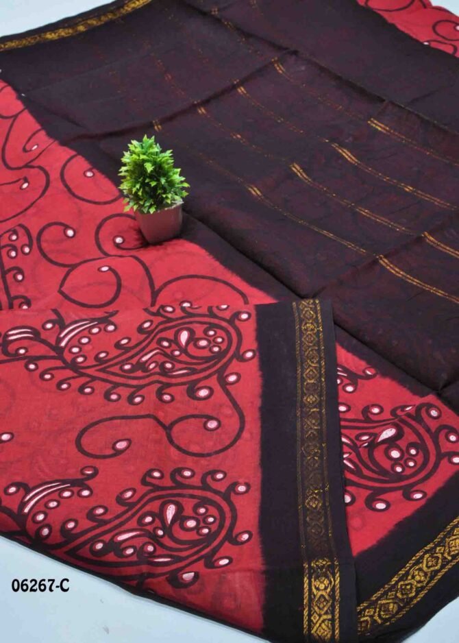 Tanisha - 06267-C  Sangria Red Color Madurai Chungudi Cotton Saree CM1230956 [RR5C]
