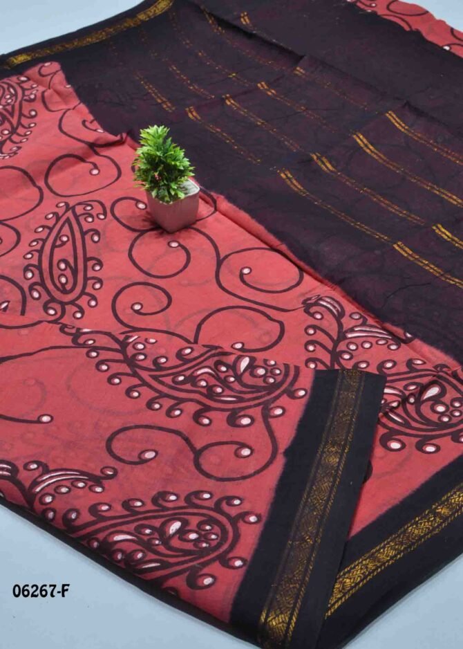 Tanisha - 06267-F  Desire Peach Color Madurai Chungudi Cotton Saree CM1230956 [RR5C]