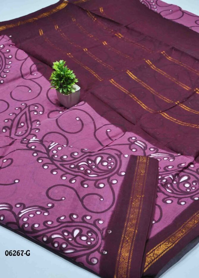 Tanisha - 06267-G  Soft Berry Pink Color Madurai Chungudi Cotton Saree CM1230956 [RR5C]