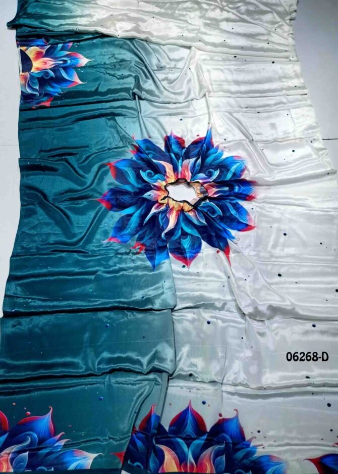 Janushika - 06268-D   White With DarkPeacockblue Color New Launch-Freehand Saree with Handsfree Crepe Saree CM1239373 (LR8C)