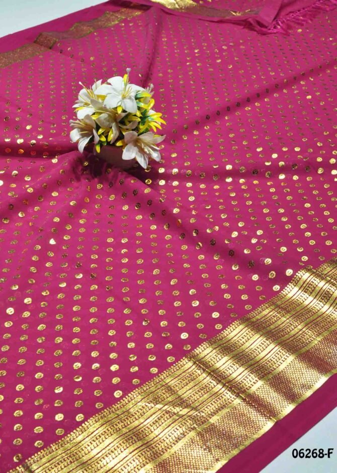 Roshini - 06268-F  DarkPink Color Gold Foil Print Georgette Saree CM1236693 [LR7C]