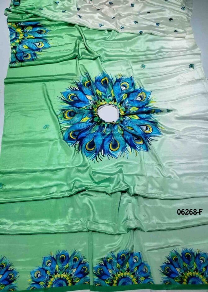 Janushika - 06268-F   White With AppleGreen Color New Launch-Freehand Saree with Handsfree Crepe Saree CM1239373 (LR8C)