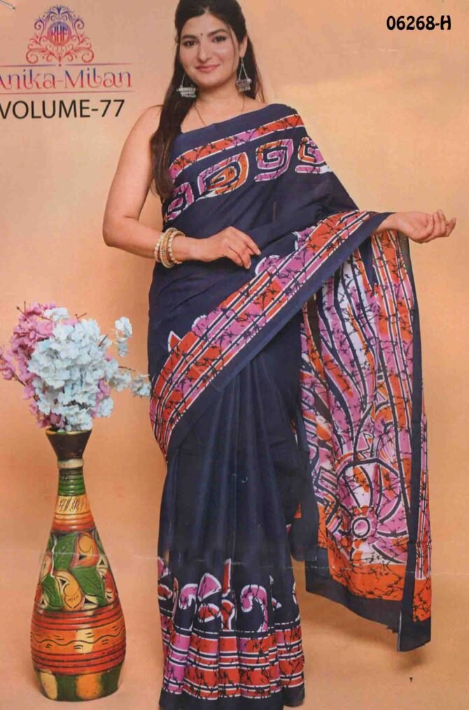 Dhruvika - 06268-H  Navy Blue Color Teachers Wear Special Mulmul Cotton Saree CM1230853 (RR6D)