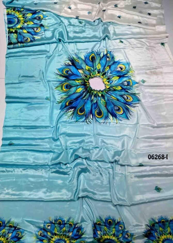 Joshini - 06268-I   White With Skyblue Color New Launch-Freehand Saree with Handsfree Crepe Saree CM1239373 (LR8C)