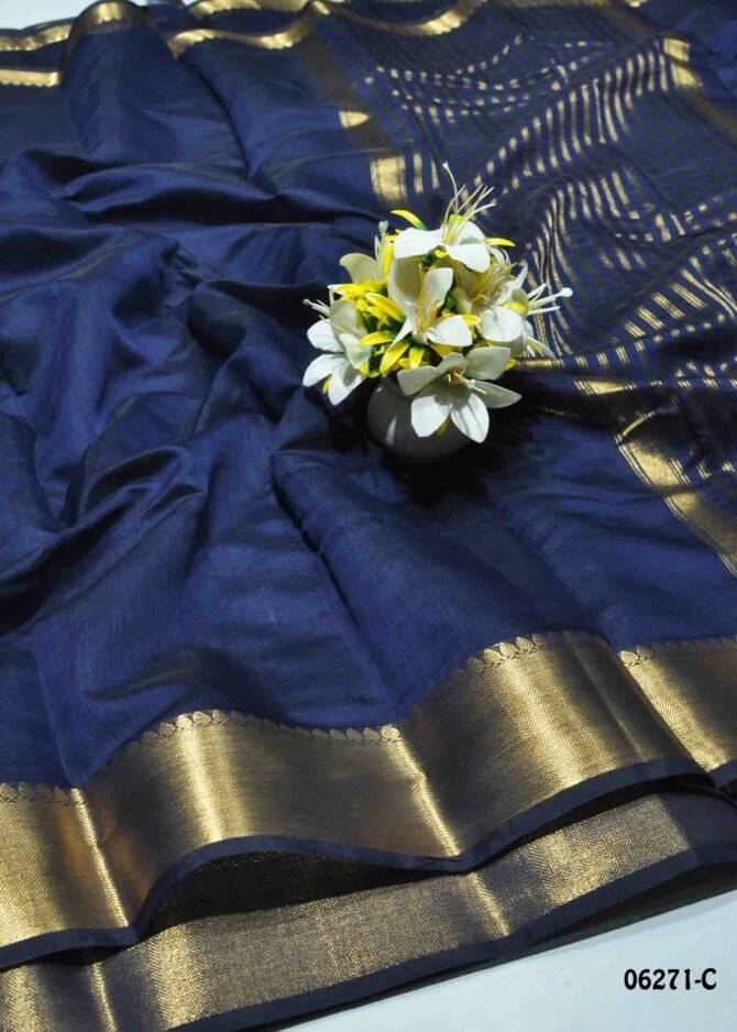 Aishwarya - 06271-C  Navy Blue Color Rich Look Mixed Cotton Saree CM1231799 (RR1B)