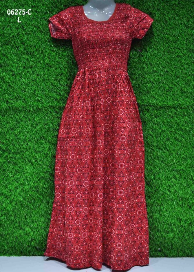 Vinalini -06275-C  [L]  Red Color  Cotton Readymade Maxi Nighty CM1238703 (LR3D)