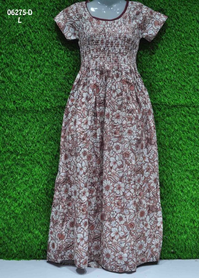 Vinalini -06275-D  [L]  Brown Color  Cotton Readymade Maxi Nighty CM1238703 (LR3D)