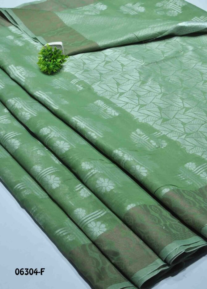 Freya -06304-F Basil Green Color Simple Look Fancy Cotton Saree CM1231798 [RR5B]