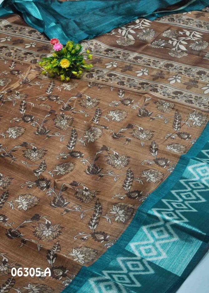 Farha -06305-A Brown Color Floral Printed Silk Cotton Saree CM1221581 [RR6B]
