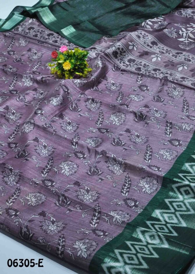 Farha -06305-E Berry Purple Color Floral Printed Silk Cotton Saree CM1221581 [RR6B]
