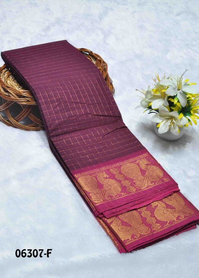 Nathiya -06307-F Purple Color Traditional Look Checked Chettinad Cotton Saree CM1230940 (RR6B)