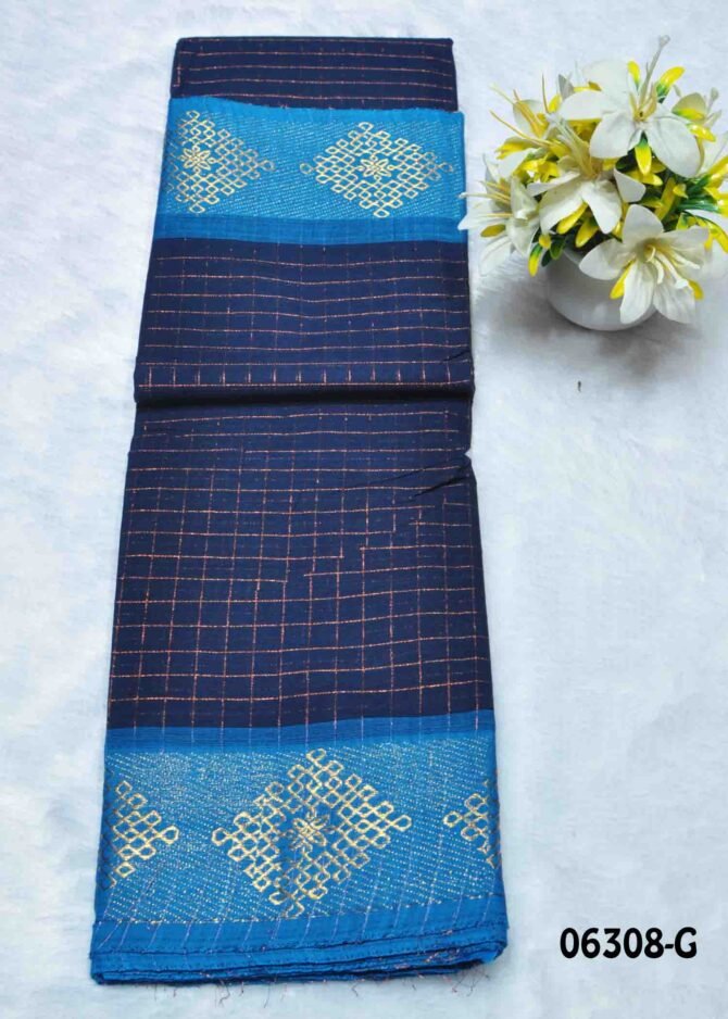 Nandhini -06308-G Navy Blue Color Traditional Look Checked Chettinad Cotton Saree CM1230940 (RR6C)