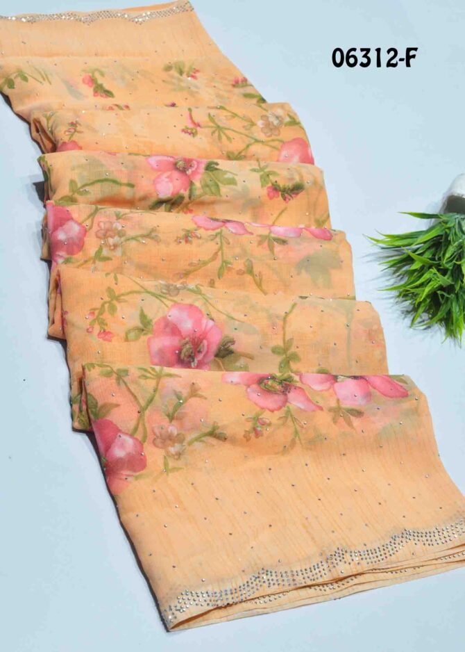 Vaanmathi -06312-F Salmon Orange Color Floral Printed Soft Synthetic  Saree CM1211611 [RR6E]