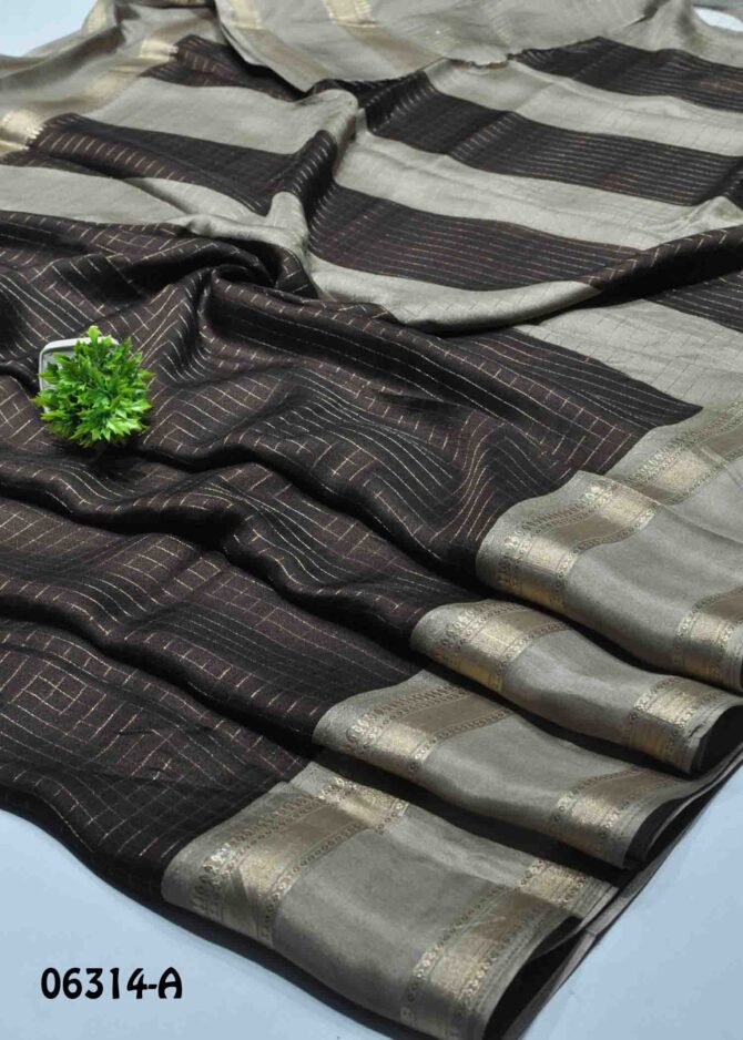 Viviyana -06314-A Dark Brown Color Elegant Look Checked Synthetic Cotton Saree CM1237403 [LR5D]