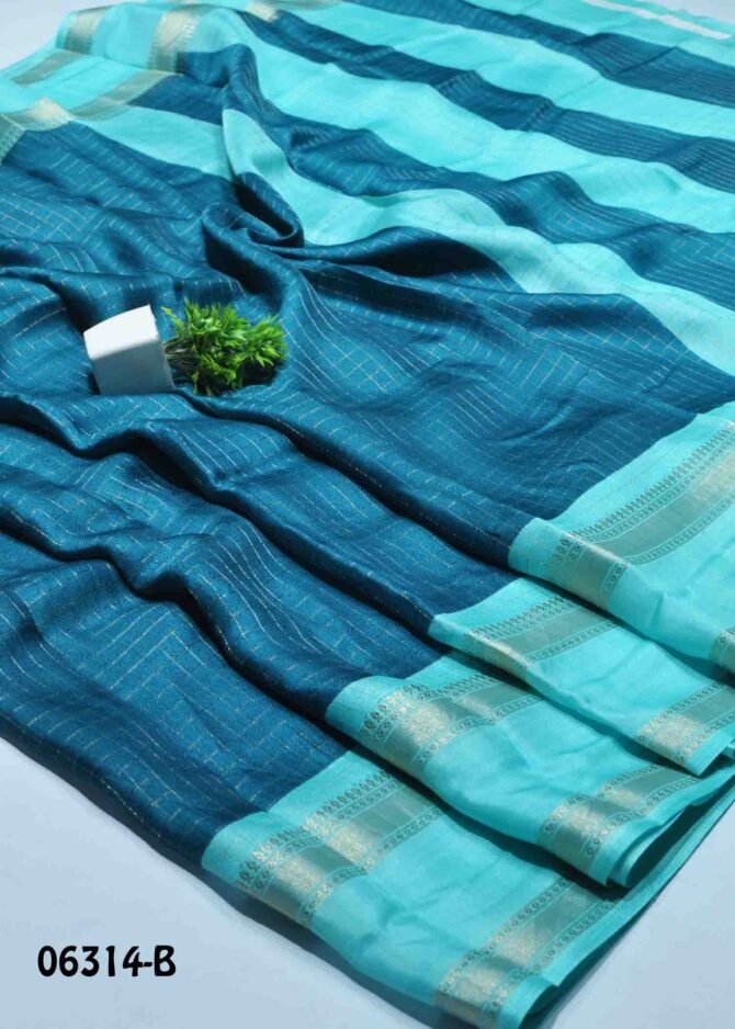 Viviyana -06314-B AirForce Blue Color Elegant Look Checked Synthetic Cotton Saree CM1237403*2 [LR5D]
