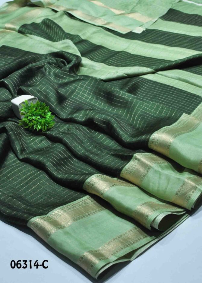 Viviyana -06314-C Hunter Green Color Elegant Look Checked Synthetic Cotton Saree CM1232250 [RR7B]