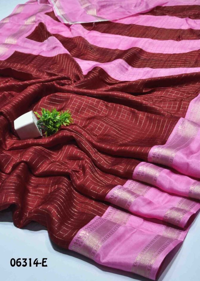 Viviyana -06314-E Maroon Color Elegant Look Checked Synthetic Cotton Saree CM1232250 [RR7B]