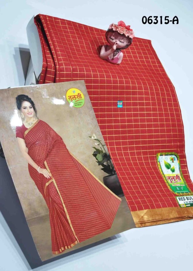Varshika -06315-A Red Color Checked Simple Look Mixed Cotton Saree CM1221435 [RR7C]