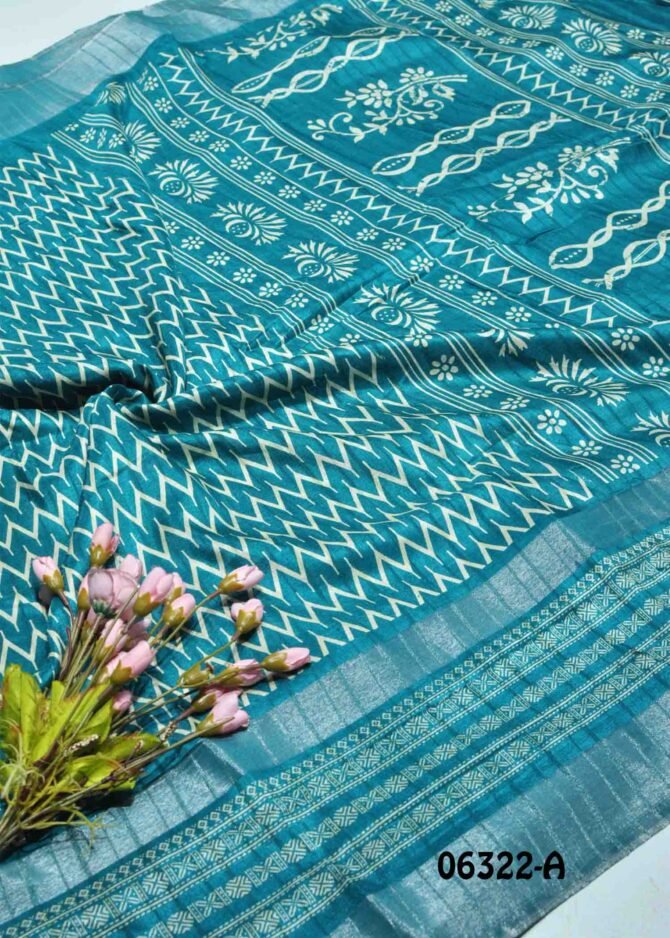 Yaiza -06322-A Ocean Blue Color Printed Silk Cotton Saree CM1231326 [RR8C]
