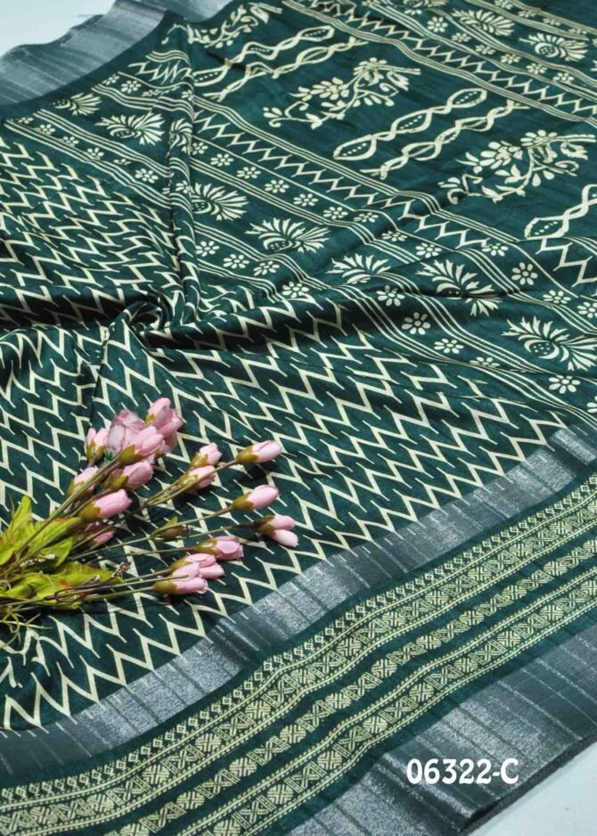 Yaiza -06322-C Dark Green Color Printed Silk Cotton Saree CM1231326 [RR8C]