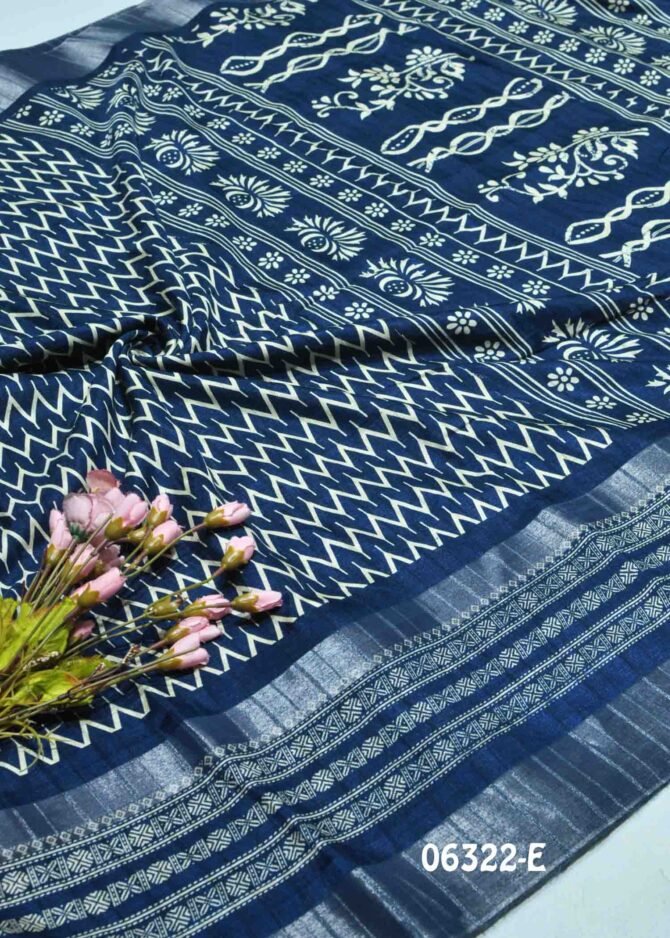 Yaiza -06322-E Denim Blue Color Printed Silk Cotton Saree CM1231326 [RR8C]