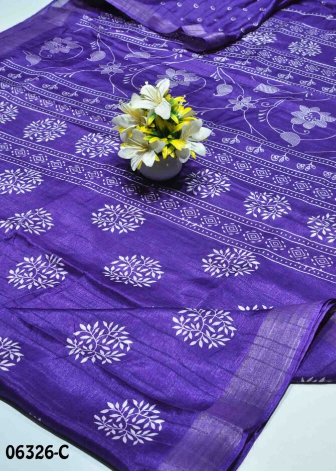 Jasmin -06326-C Violet Color Leaf Printed Silk Cotton Saree CM1231326 [RR9B]
