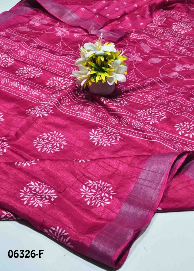 Jasmin -06326-F Cherry Pink Color Leaf Printed Silk Cotton Saree CM1231326 [RR9B]