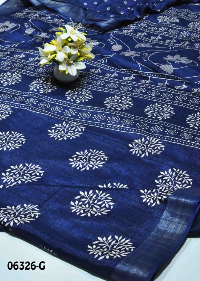 Jasmin -06326-G Royal Blue Color Leaf Printed Silk Cotton Saree CM1231326 [RR9B]