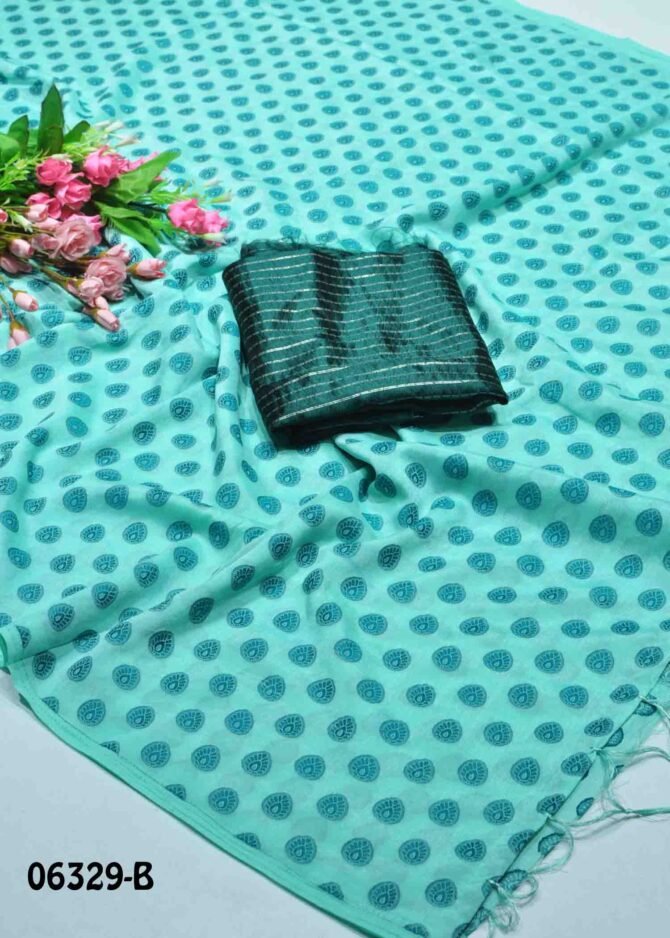 Menaha - 06329-B Tiffany Green Color Good Look Pionex Silk Saree CM1233297 (RR10B)