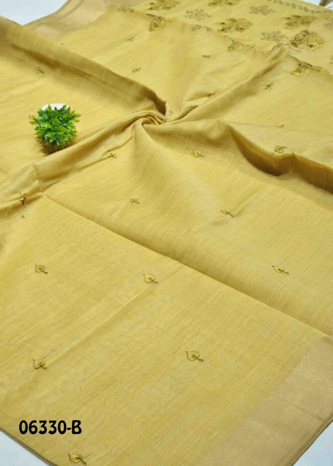 Maanasi - 06330-B Camel Brown Color Embroidery Elegant Look Mixed Cottone Saree CM1234525 (LR2B)