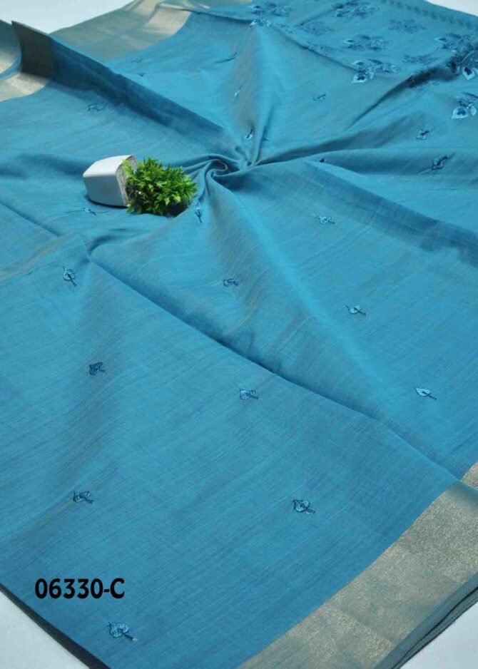 Maanasi - 06330-C Denim Blue Color Embroidery Elegant Look Mixed Cottone Saree CM1234525 (LR2B)