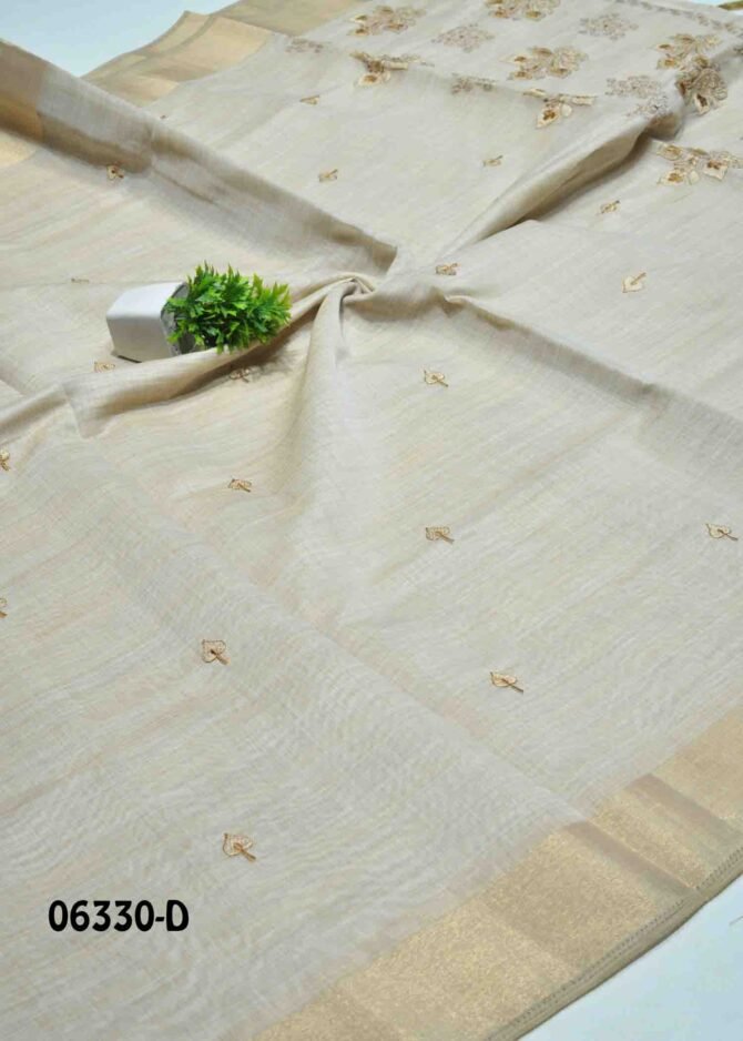 Maanasi - 06330-D Sepia Brown Color Embroidery Elegant Look Mixed Cottone Saree CM1234525 (LR2B)