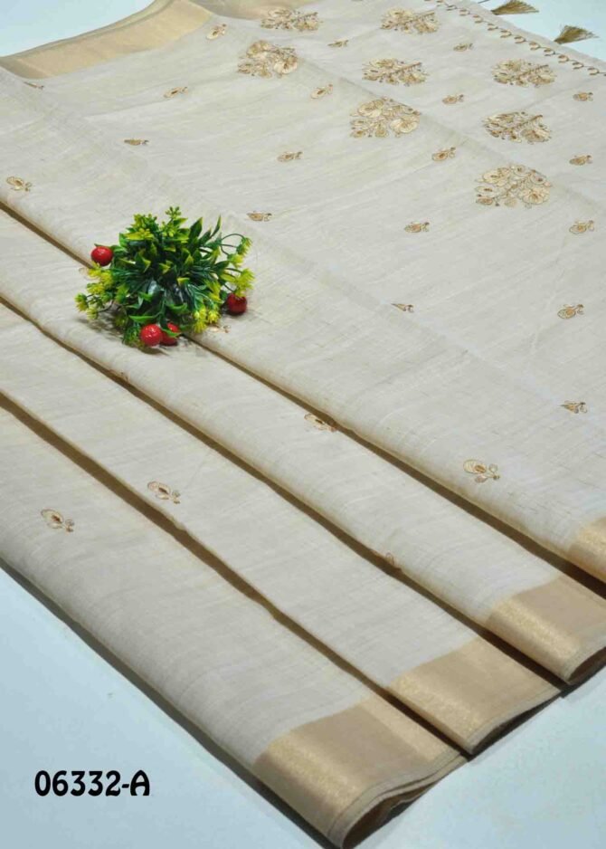Madhavi - 06332-A Sepia Brown Color  Summer Special Embroidery Mixed Cottone Saree CM1234525 (LR2B)