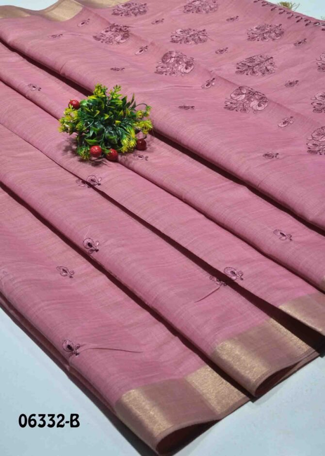 Madhavi - 06332-B Claret Red Color  Summer Special Embroidery Mixed Cottone Saree CM1234525 (LR2B)