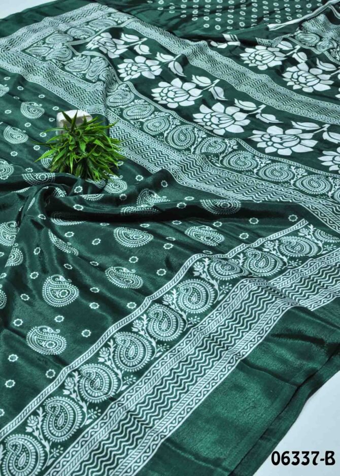 Renuka - 06337-B Emerald Green Color Printed Crepe Silk Saree CM1226490 (LR3B)