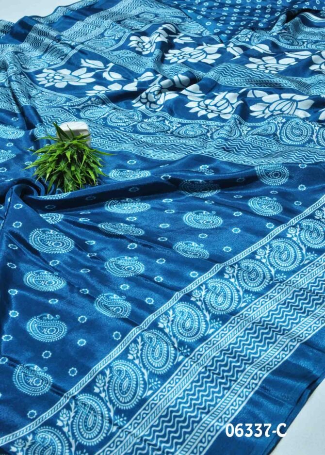 Renuka - 06337-C Egyptian Blue Color Printed Crepe Silk Saree CM1226490 (LR3B)