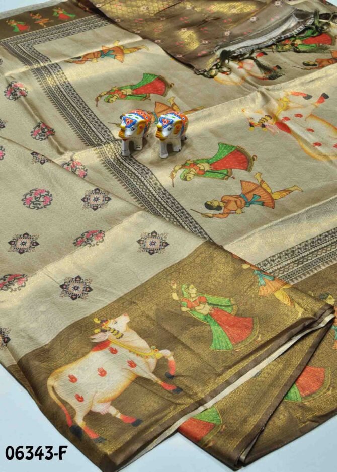 Nethra -06343-F Tan Color Beautiful Kalamkari Printed Traditioal Look Art Silk Saree CM1235919 (LR4B)