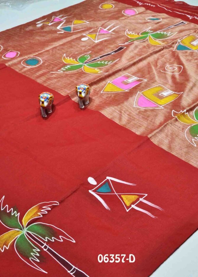 Neha - 06357-D Bright Red Color Summer Cool Wax Printed Handloom Cotton Saree CM1234488  (LR6B)