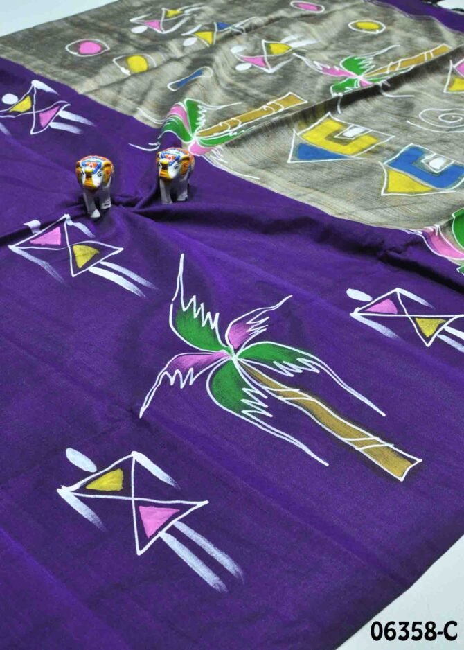 Nila - 06358-C Indigo Purple Color Wax Printed Handloom Cotton Saree CM1234488  (LR6C)