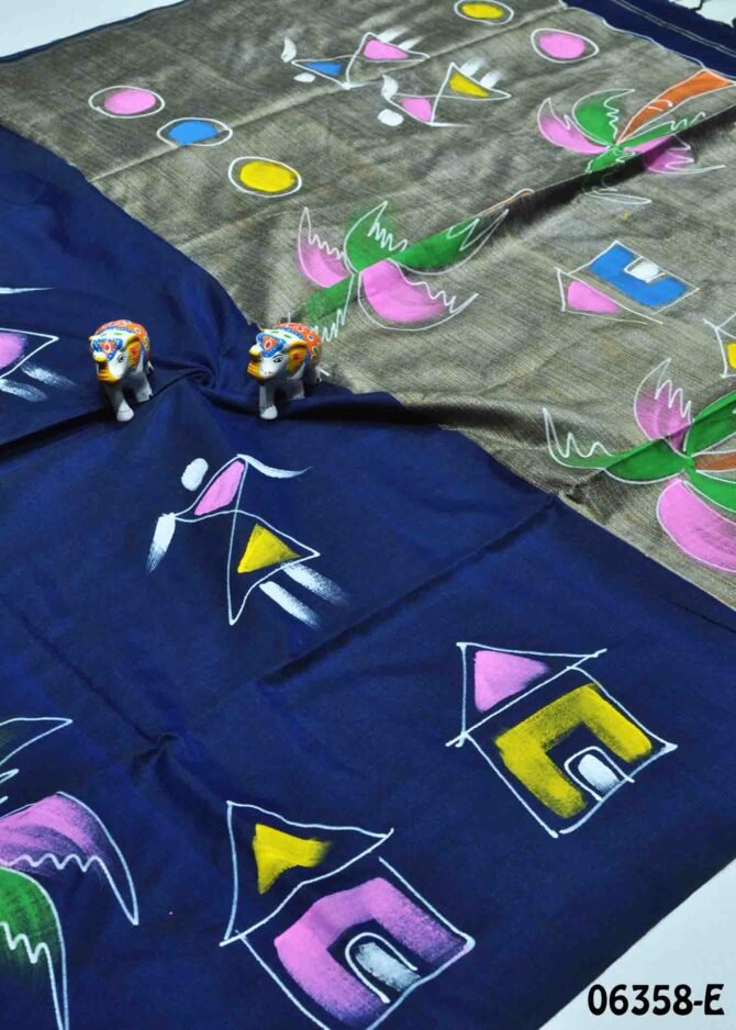 Nila - 06358-E Navy Blue Color Wax Printed Handloom Cotton Saree CM1234488  (LR6C)