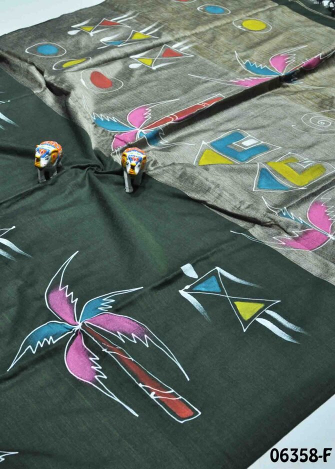 Nila - 06358-F Hunter Green Color Wax Printed Handloom Cotton Saree CM1234488  (LR6C)