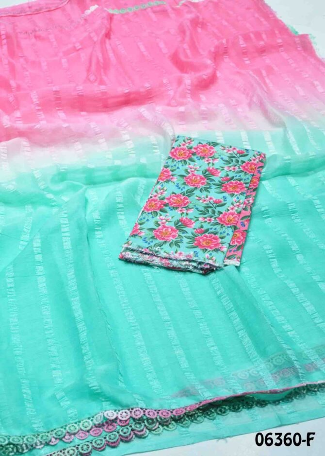Naseera -06360-F Pink With TiffanyGreen  Color Elagant Soft Chiffon Saree CM1223186 [LR6B]