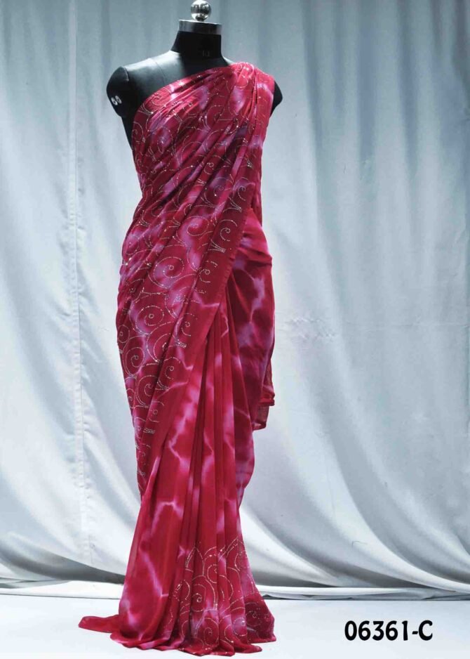 Avanthika -06361-C Cherry Pink Color Stone Work Soft Georgette Saree CM1232287 [LR5B]
