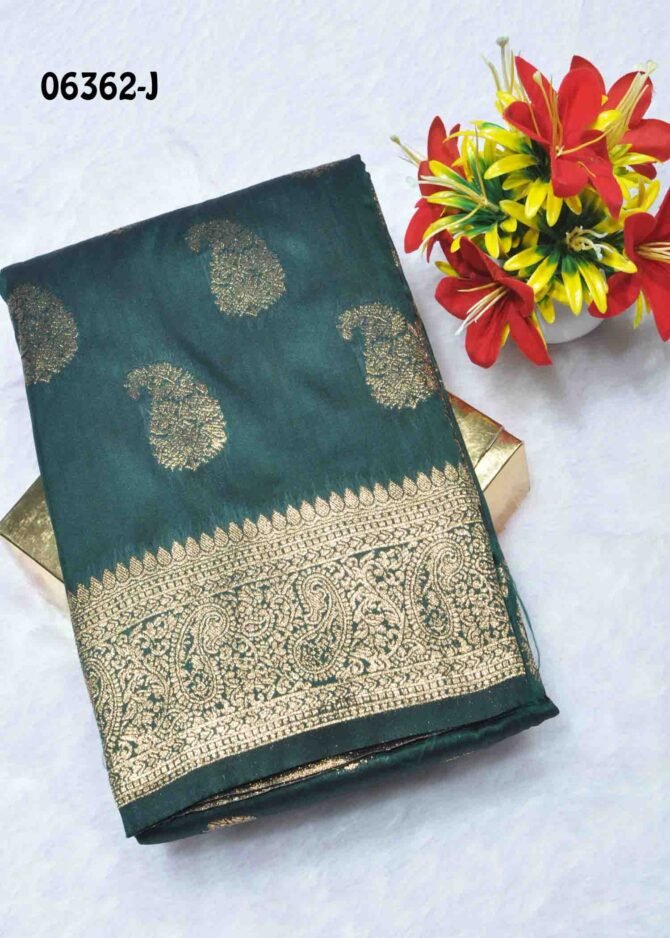 Aadhirai -06362-J Dark Green Color Brocade Printed Traditional Wear Banarasi  Saree CM1237570 [LR5C]