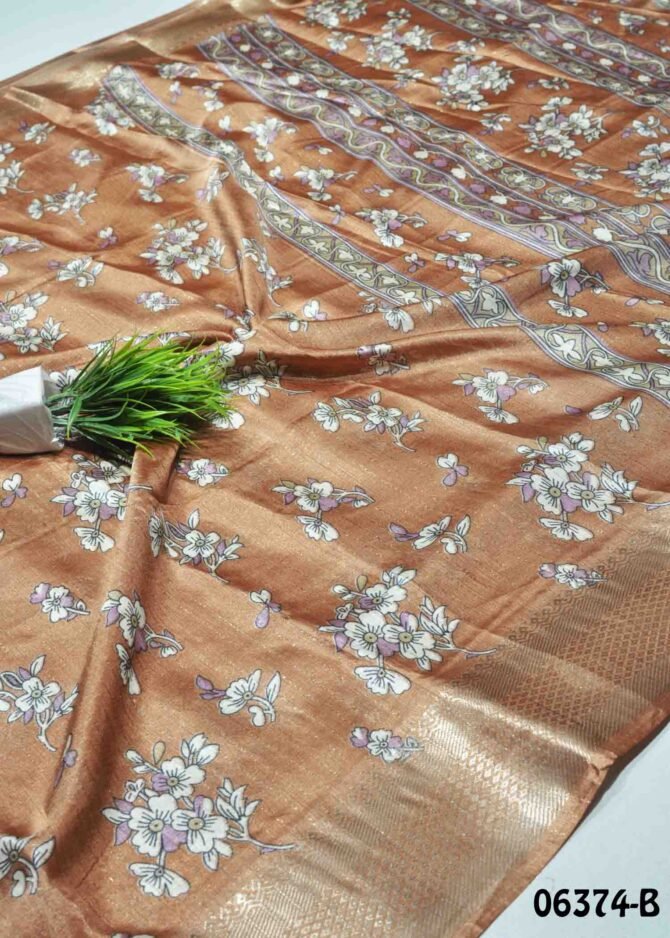 Saanvika -06374-B Caramel Brown Color Floral Printed Dola Silk Saree CM1237255 (LR7E)
